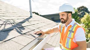 Roofer inspecting a roof