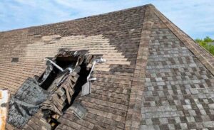 a damaged roof after a storm