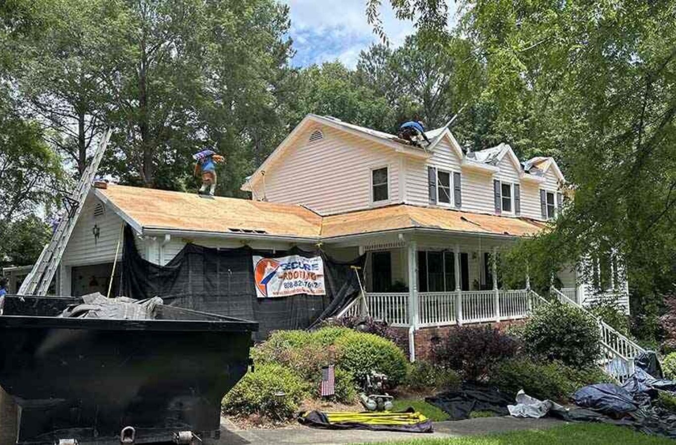 A Secure Roofing expert performing a roof replacement in Cashiers, NC with premium shingles and tools to ensure long-lasting durability.